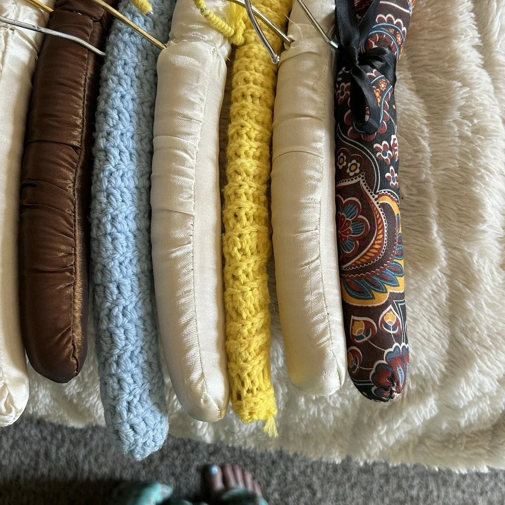 Vintage Hangers Satin & Floral Padded Crochet Boudoir Lingerie Lot of 11